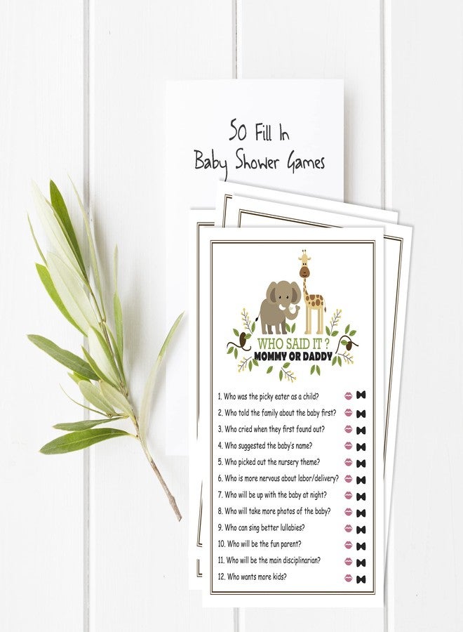 Inkdotpot لعبة "من قالها؟" من إنك دوت بوت، لعبة مسلية لحفلات استقبال المولود الجديد، 50 ورقة، لعبة مناسبة للجنسين، بتصميم زرافة وفيل. - Image 2